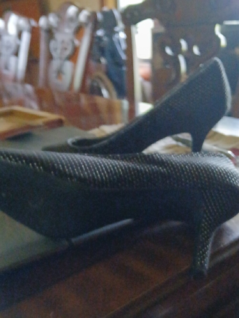 Andrew Geller Black Peep-Toe Studded Stiletto Heels - Picture 6 of 9